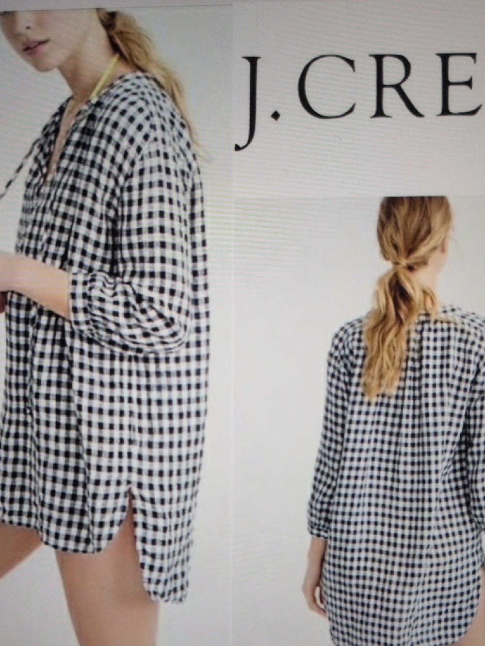 J. Crew Navy & White Gingham Tunic Top